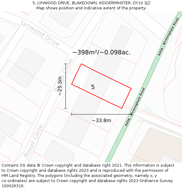 5, LYNWOOD DRIVE, BLAKEDOWN, KIDDERMINSTER, DY10 3JZ: Plot and title map