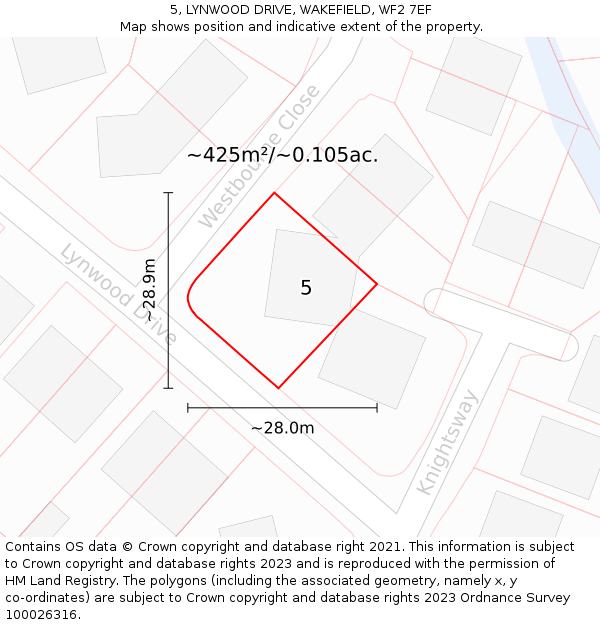 5, LYNWOOD DRIVE, WAKEFIELD, WF2 7EF: Plot and title map