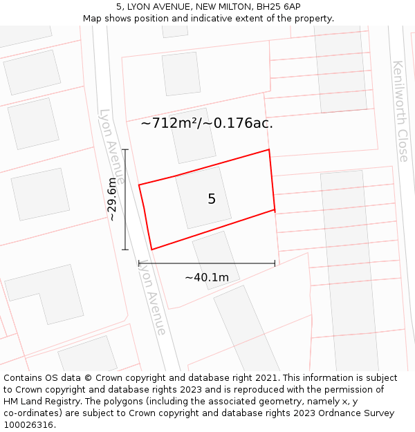 5, LYON AVENUE, NEW MILTON, BH25 6AP: Plot and title map