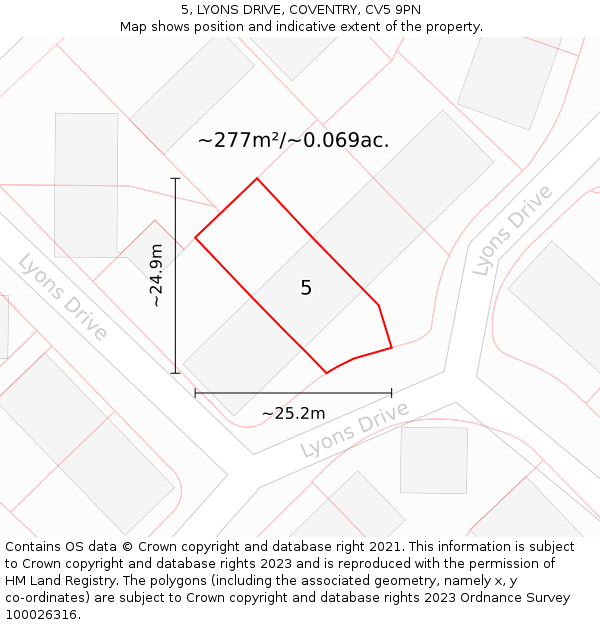 5, LYONS DRIVE, COVENTRY, CV5 9PN: Plot and title map