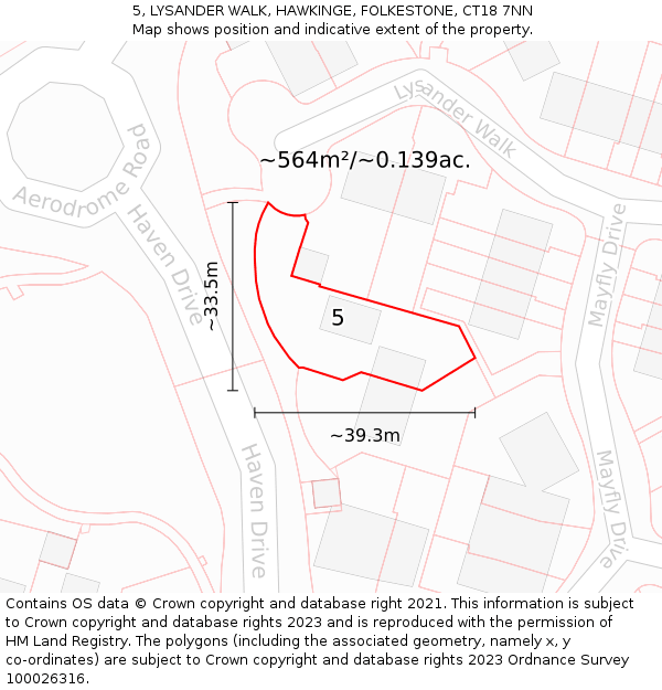 5, LYSANDER WALK, HAWKINGE, FOLKESTONE, CT18 7NN: Plot and title map