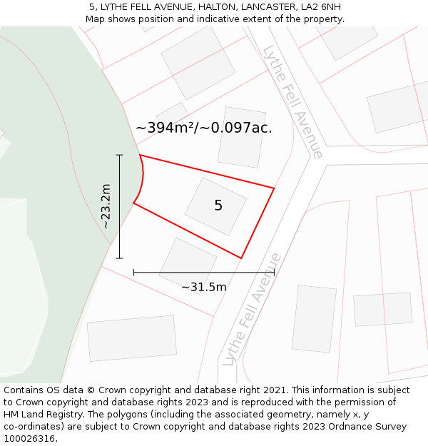 5, LYTHE FELL AVENUE, HALTON, LANCASTER, LA2 6NH: Plot and title map