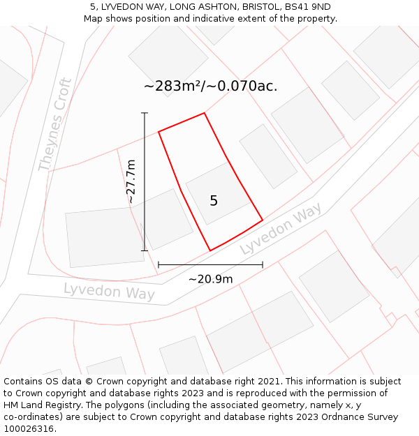 5, LYVEDON WAY, LONG ASHTON, BRISTOL, BS41 9ND: Plot and title map