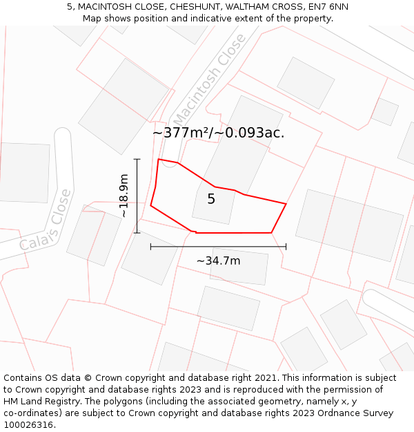 5, MACINTOSH CLOSE, CHESHUNT, WALTHAM CROSS, EN7 6NN: Plot and title map