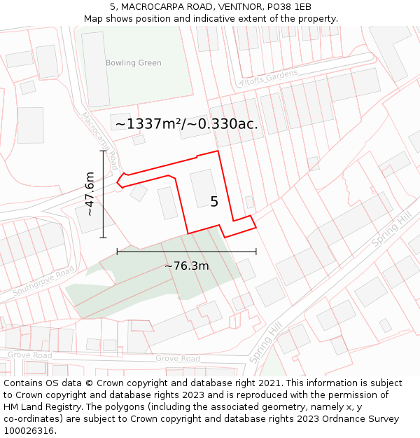 5, MACROCARPA ROAD, VENTNOR, PO38 1EB: Plot and title map