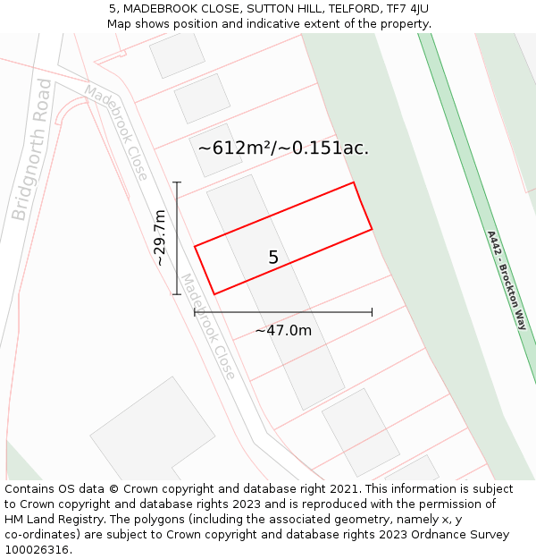 5, MADEBROOK CLOSE, SUTTON HILL, TELFORD, TF7 4JU: Plot and title map