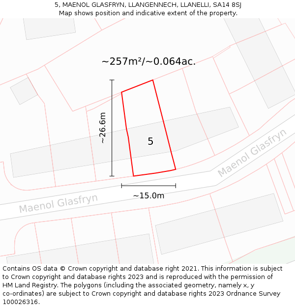 5, MAENOL GLASFRYN, LLANGENNECH, LLANELLI, SA14 8SJ: Plot and title map