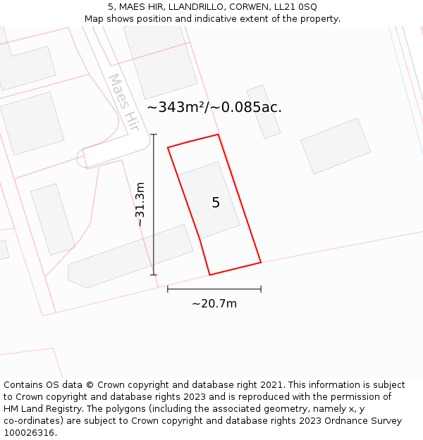 5, MAES HIR, LLANDRILLO, CORWEN, LL21 0SQ: Plot and title map