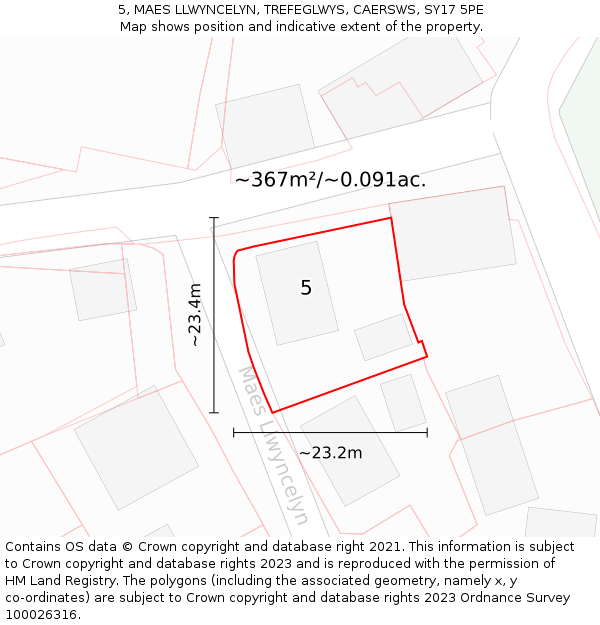5, MAES LLWYNCELYN, TREFEGLWYS, CAERSWS, SY17 5PE: Plot and title map