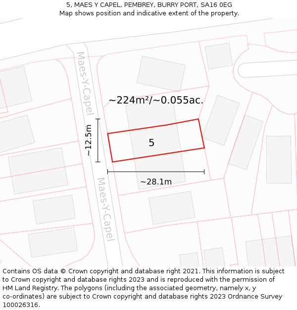 5, MAES Y CAPEL, PEMBREY, BURRY PORT, SA16 0EG: Plot and title map