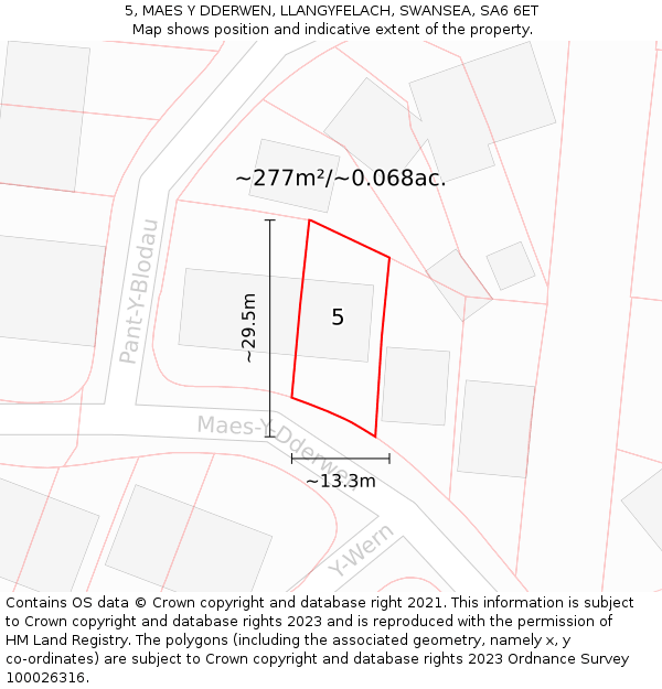 5, MAES Y DDERWEN, LLANGYFELACH, SWANSEA, SA6 6ET: Plot and title map