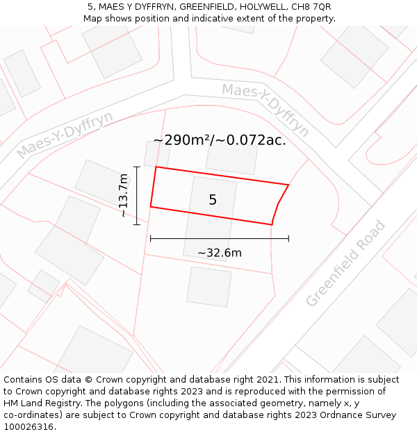 5, MAES Y DYFFRYN, GREENFIELD, HOLYWELL, CH8 7QR: Plot and title map