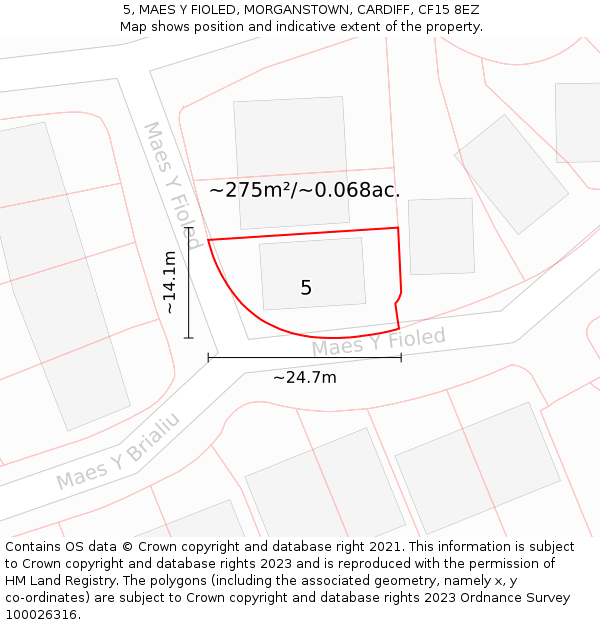 5, MAES Y FIOLED, MORGANSTOWN, CARDIFF, CF15 8EZ: Plot and title map