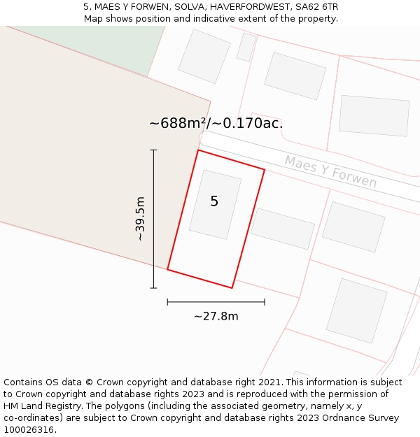 5, MAES Y FORWEN, SOLVA, HAVERFORDWEST, SA62 6TR: Plot and title map