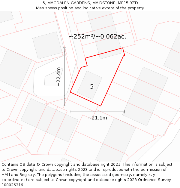 5, MAGDALEN GARDENS, MAIDSTONE, ME15 9ZD: Plot and title map