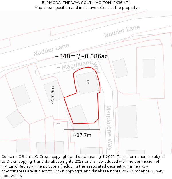 5, MAGDALENE WAY, SOUTH MOLTON, EX36 4FH: Plot and title map