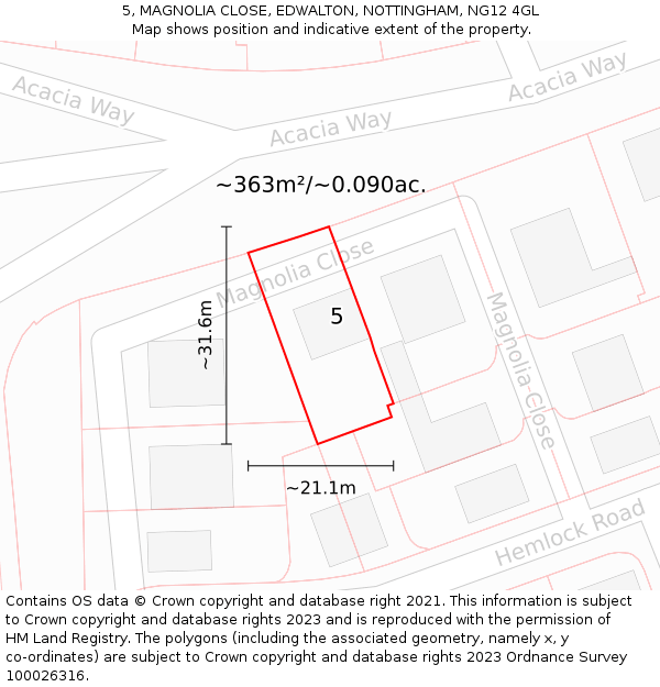 5, MAGNOLIA CLOSE, EDWALTON, NOTTINGHAM, NG12 4GL: Plot and title map