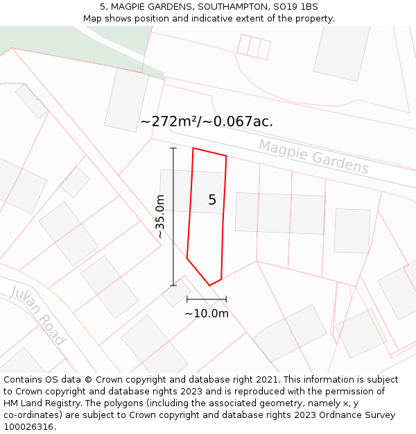 5, MAGPIE GARDENS, SOUTHAMPTON, SO19 1BS: Plot and title map