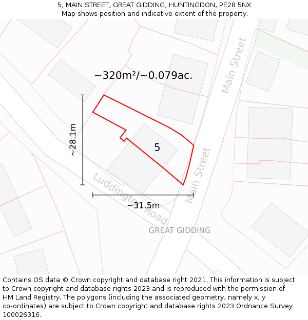 5, MAIN STREET, GREAT GIDDING, HUNTINGDON, PE28 5NX: Plot and title map