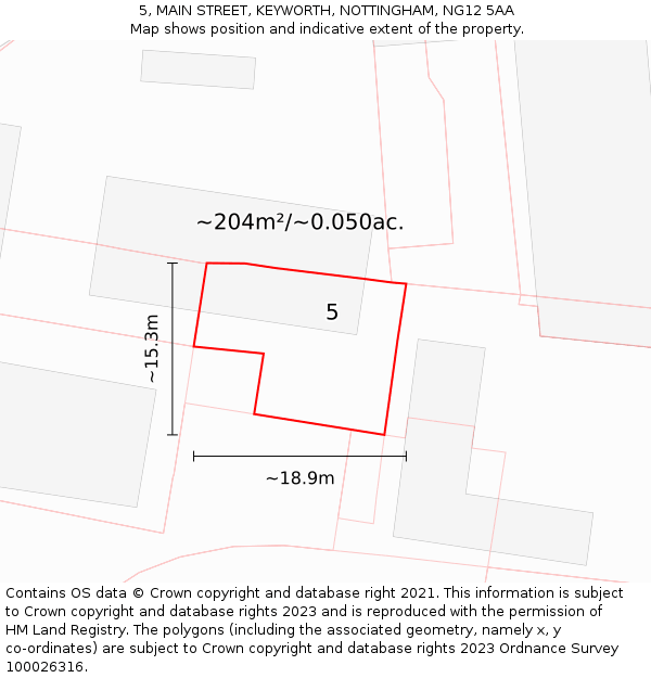 5, MAIN STREET, KEYWORTH, NOTTINGHAM, NG12 5AA: Plot and title map