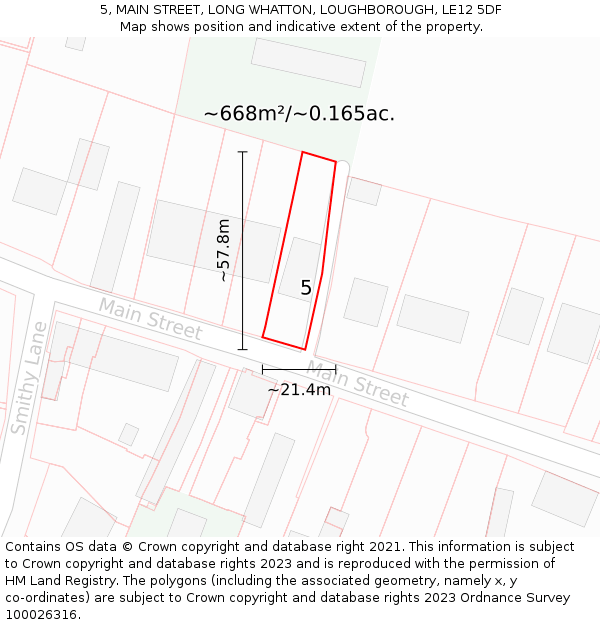 5, MAIN STREET, LONG WHATTON, LOUGHBOROUGH, LE12 5DF: Plot and title map