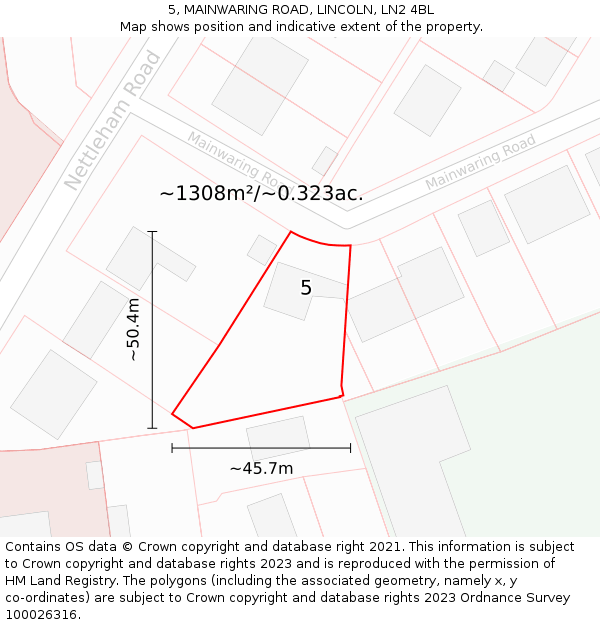 5, MAINWARING ROAD, LINCOLN, LN2 4BL: Plot and title map