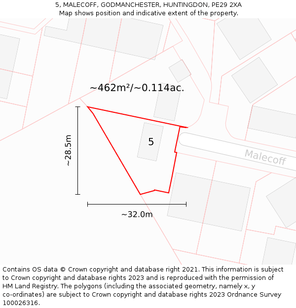 5, MALECOFF, GODMANCHESTER, HUNTINGDON, PE29 2XA: Plot and title map