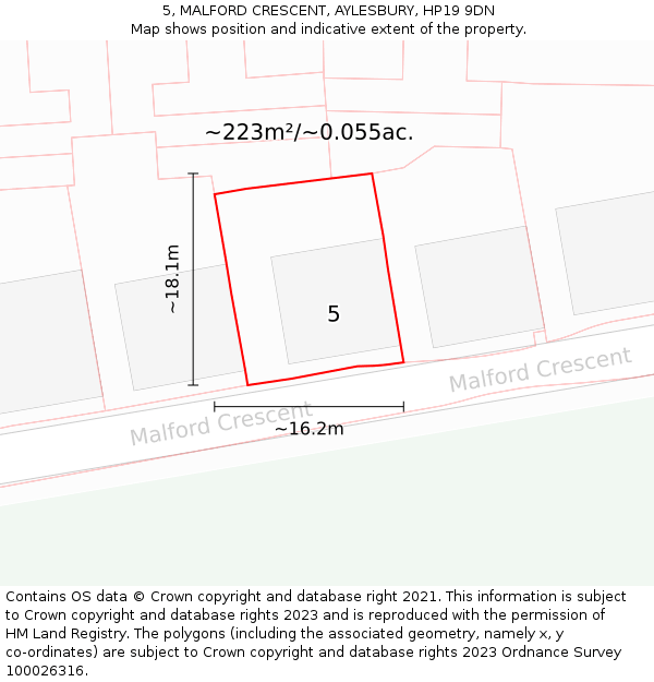 5, MALFORD CRESCENT, AYLESBURY, HP19 9DN: Plot and title map