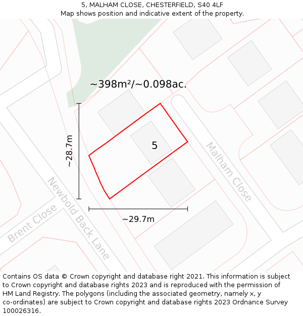 5, MALHAM CLOSE, CHESTERFIELD, S40 4LF: Plot and title map