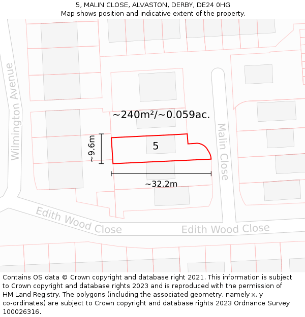 5, MALIN CLOSE, ALVASTON, DERBY, DE24 0HG: Plot and title map