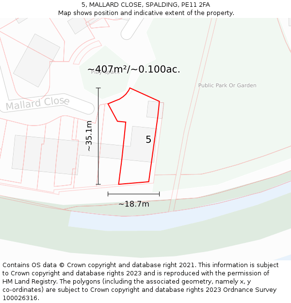 5, MALLARD CLOSE, SPALDING, PE11 2FA: Plot and title map