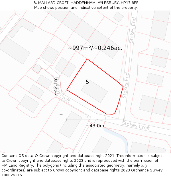 5, MALLARD CROFT, HADDENHAM, AYLESBURY, HP17 8EF: Plot and title map