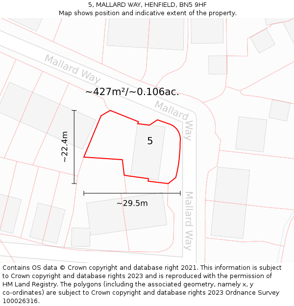 5, MALLARD WAY, HENFIELD, BN5 9HF: Plot and title map