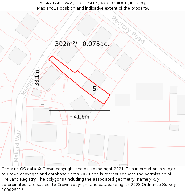 5, MALLARD WAY, HOLLESLEY, WOODBRIDGE, IP12 3QJ: Plot and title map