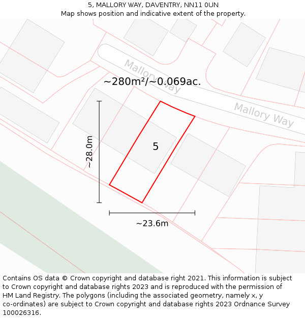 5, MALLORY WAY, DAVENTRY, NN11 0UN: Plot and title map