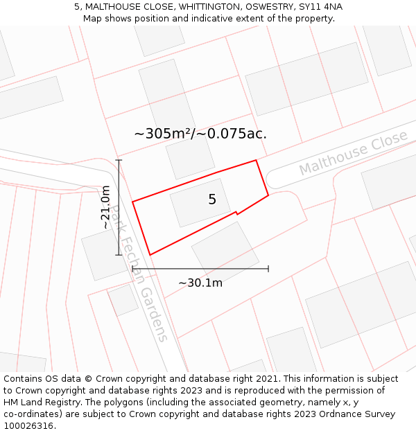 5, MALTHOUSE CLOSE, WHITTINGTON, OSWESTRY, SY11 4NA: Plot and title map