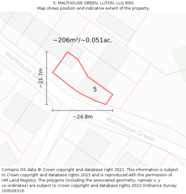 5, MALTHOUSE GREEN, LUTON, LU2 8SN: Plot and title map