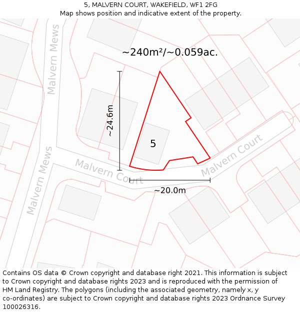 5, MALVERN COURT, WAKEFIELD, WF1 2FG: Plot and title map