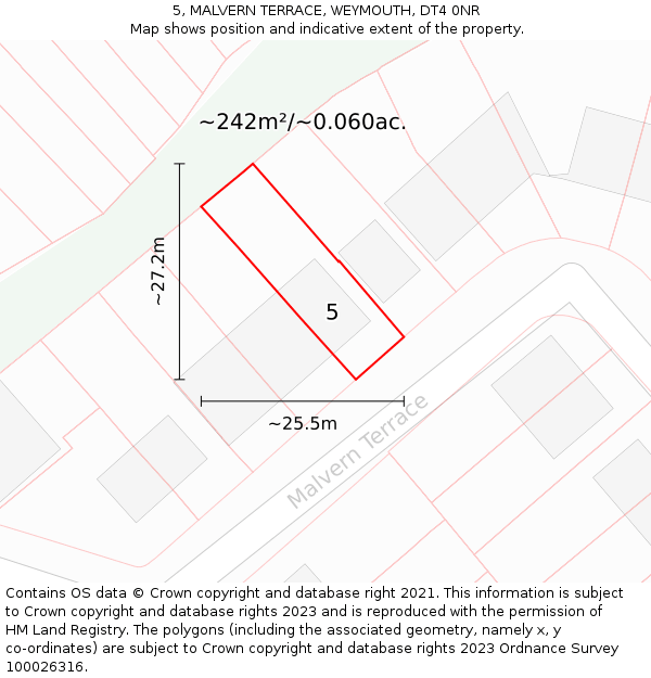 5, MALVERN TERRACE, WEYMOUTH, DT4 0NR: Plot and title map