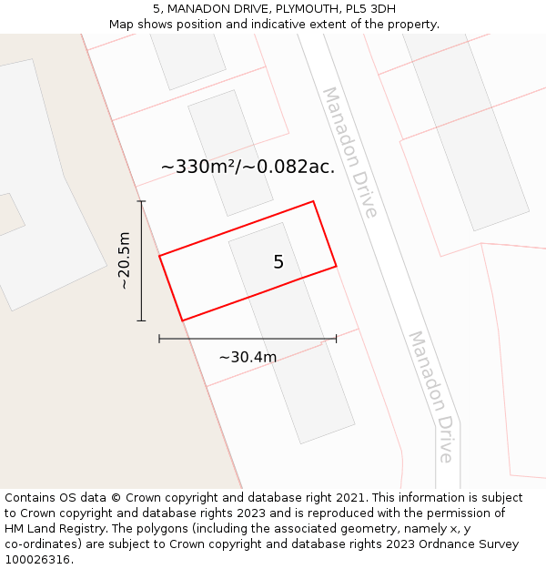 5, MANADON DRIVE, PLYMOUTH, PL5 3DH: Plot and title map