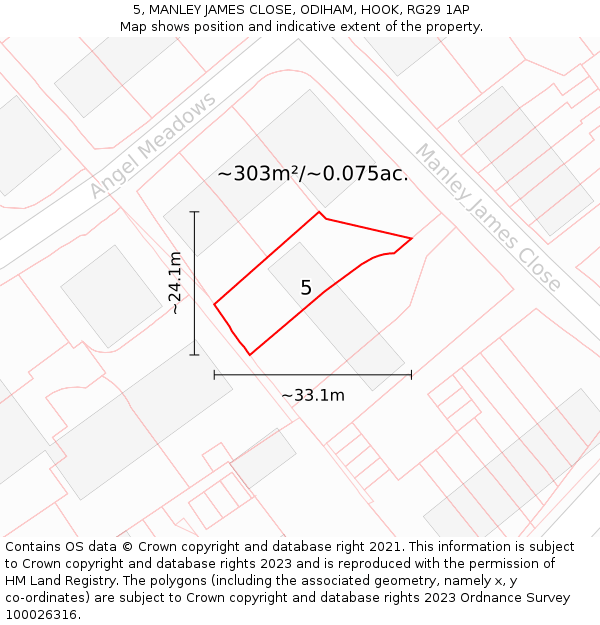 5, MANLEY JAMES CLOSE, ODIHAM, HOOK, RG29 1AP: Plot and title map