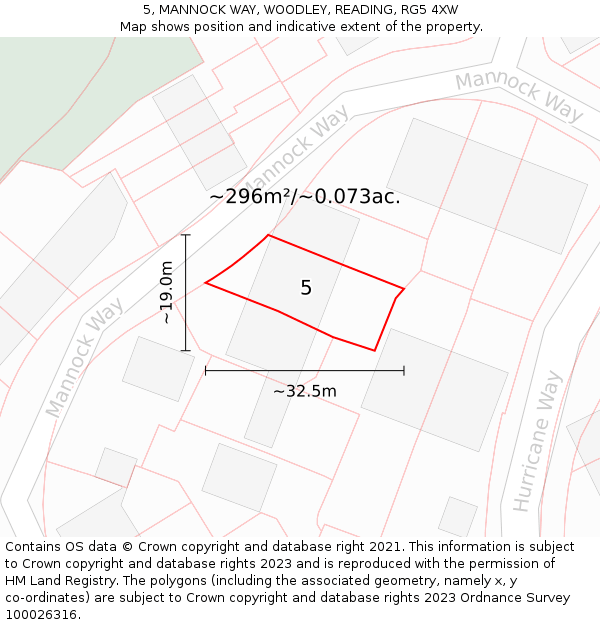 5, MANNOCK WAY, WOODLEY, READING, RG5 4XW: Plot and title map