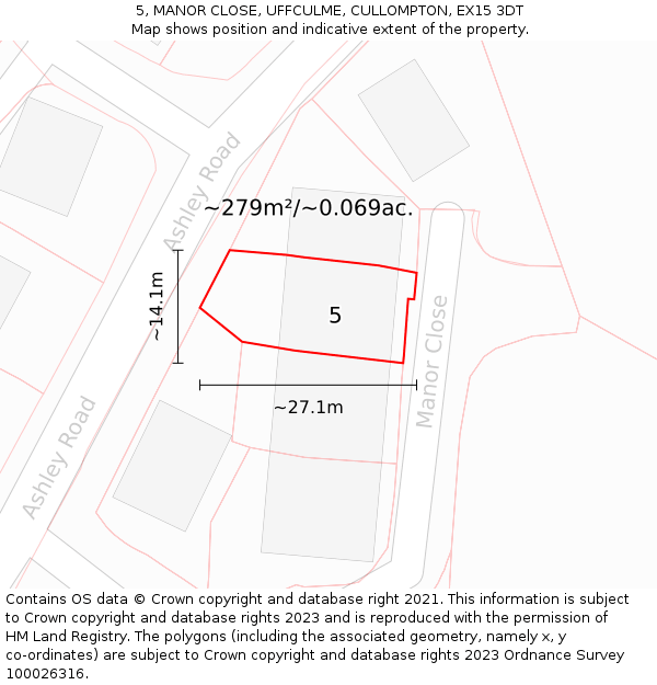 5, MANOR CLOSE, UFFCULME, CULLOMPTON, EX15 3DT: Plot and title map