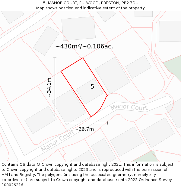 5, MANOR COURT, FULWOOD, PRESTON, PR2 7DU: Plot and title map