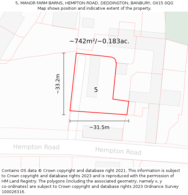 5, MANOR FARM BARNS, HEMPTON ROAD, DEDDINGTON, BANBURY, OX15 0QG: Plot and title map