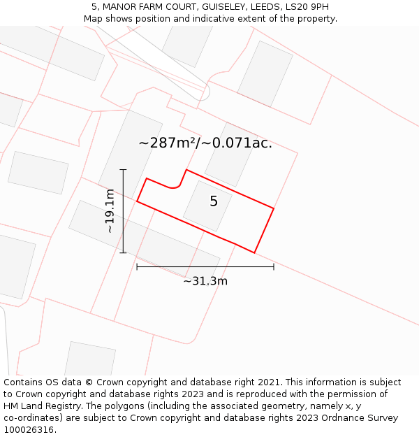 5, MANOR FARM COURT, GUISELEY, LEEDS, LS20 9PH: Plot and title map