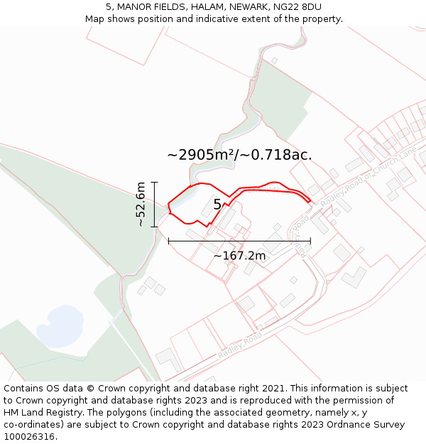 5, MANOR FIELDS, HALAM, NEWARK, NG22 8DU: Plot and title map