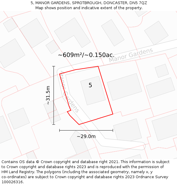 5, MANOR GARDENS, SPROTBROUGH, DONCASTER, DN5 7QZ: Plot and title map