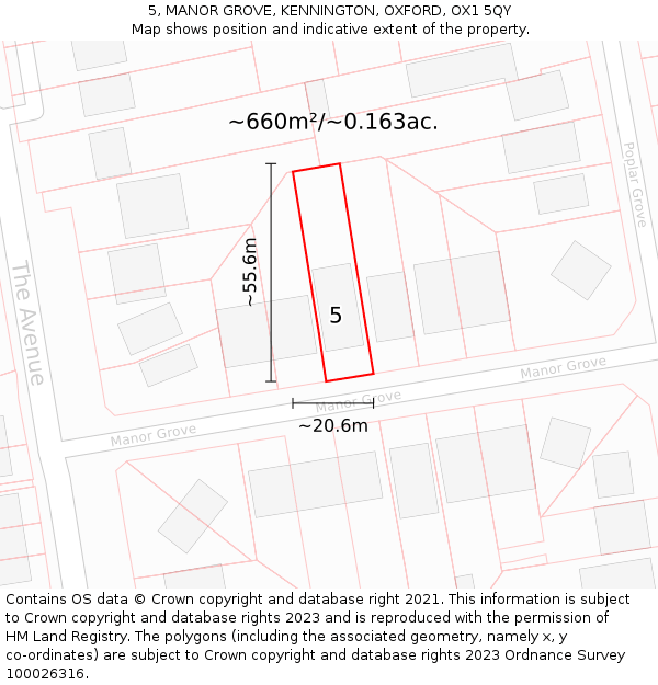 5, MANOR GROVE, KENNINGTON, OXFORD, OX1 5QY: Plot and title map