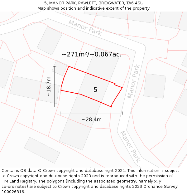 5, MANOR PARK, PAWLETT, BRIDGWATER, TA6 4SU: Plot and title map